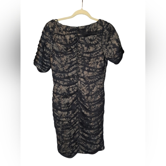 Tadashi Shoji Mesh Silk Overlay Embroidered Sheath Dress - Picture 3 of 4
